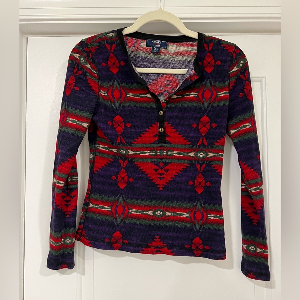 Chaps Patterned Cotton Henley Shirt